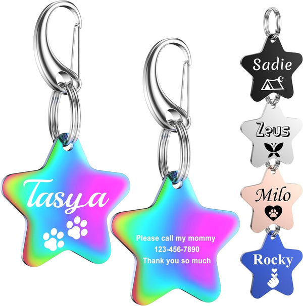 Dog Tags Engraved - GISUREY Personalized Dog Tag with 48 Icons Symbols - Stainless Steel and Double-Sided Engraving - Pet ID Tag with 5 Color Options and 2 Split Rings (Star) MY005/B0CGCTP25H