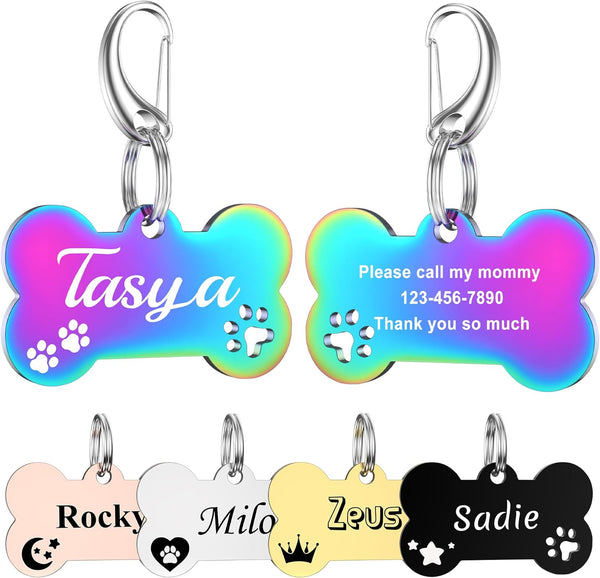 Dog Tags Engraved for Pets Personalized - GISUREY Pet ID Tag with 48 Icon Options - Stainless Steel and Double-Sided Engraving - Dog Tag Engraved for Pets with 1 Lobster Clip (Bone with Paw) MY005/B0CD3T3DXY