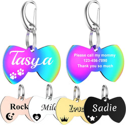 Dog Tags Engraved - GISUREY Personalized Dog Tag with 48 Icons Symbols - Stainless Steel and Double-Sided Engraving - Pet ID Tag with 5 Color Options and 2 Split Rings (Bow Tie) MY005/B0CD3SLBTW