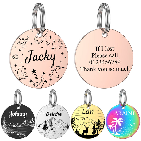 Dog Tags Engraved for Pets - GISUREY Stainless Steel Pet ID Tags for Dogs - Customized Dog Cat Tag Double Sided Engraving - Pet Tags Personalized Dog Tags with 9 Designs (Round - Multistyle) MY001/B0BX3MJF2C