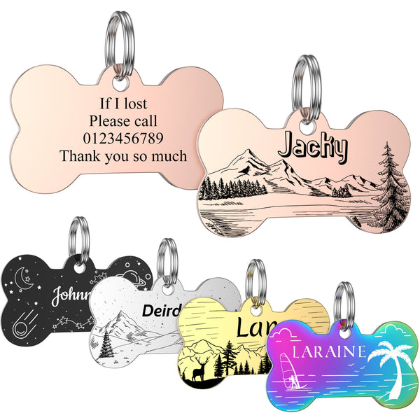 Dog Tags Engraved for Pets - GISUREY Stainless Steel Pet ID Tags for Dogs - Customized Dog Cat Tag Double Sided Engraving - Pet Tags Personalized Dog Tags with 9 Designs (Bone - Multistyle) MY001/B0BXPD5XLD