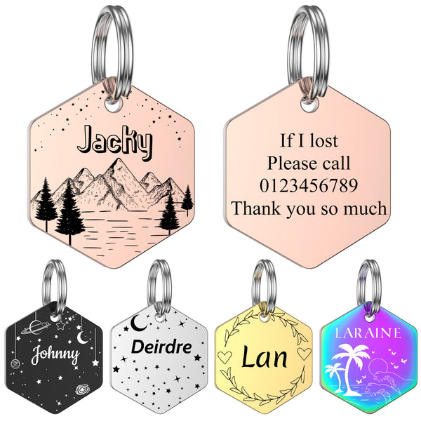 Dog Tags Engraved for Pets - GISUREY Stainless Steel Pet ID Tags for Dogs - Customized Dog Cat Tag Double Sided Engraving - Pet Tags Personalized Dog Tags with 9 Designs (Hexagon - Multistyle) Miaoyi001/B0BZ46KDGW