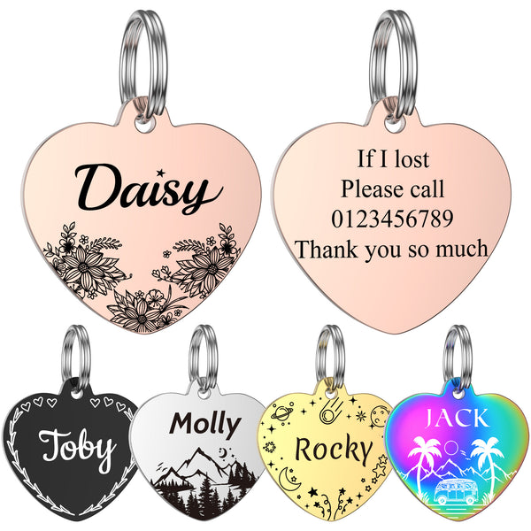 Dog Tags Engraved for Pets - GISUREY Stainless Steel Pet ID Tags for Dogs - Customized Dog Cat Tag Double Sided Engraving - Pet Tags Personalized Dog Tags with 9 Designs (Heart - Multistyle) Miaoyi001/B0C2PHH58F