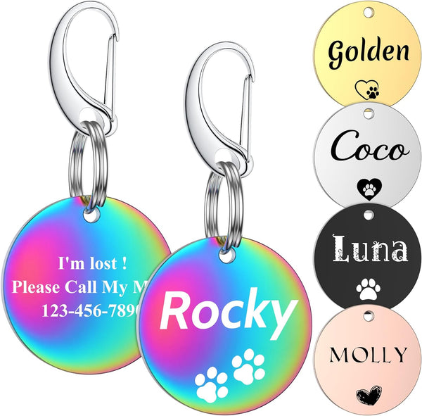 Dog Tags Personalized for Pets - GISUREY Dog Name Tag Engraved with 48 Icons Symbols - Stainless Steel and Double-Sided Engraving - Pet ID Tag with 5 Color Options and 2 Split Rings (Round) MY005/B0C58Y6NGW