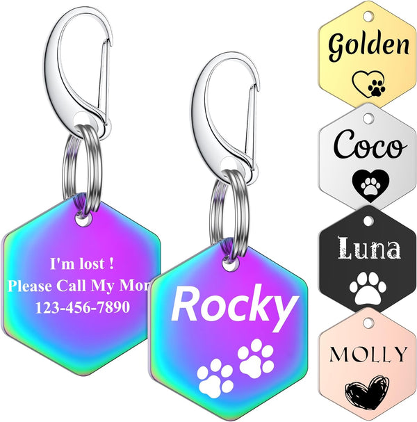 Dog Tags Personalized for Pets - GISUREY Dog Name Tag Engraved with 48 Icons Symbols - Stainless Steel and Double-Sided Engraving - Pet ID Tag with 5 Color Options and 2 Split Rings (Hexagon) MY005/B0C58WNGYX
