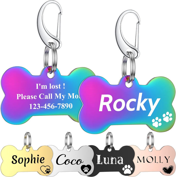 Dog Tags Personalized for Pets - GISUREY Dog Name Tag Engraved with 48 Icons Symbols - Stainless Steel and Double-Sided Engraving - Pet ID Tag with 5 Color Options and 2 Split Rings (Bone) MY005/B0C58YTN5N